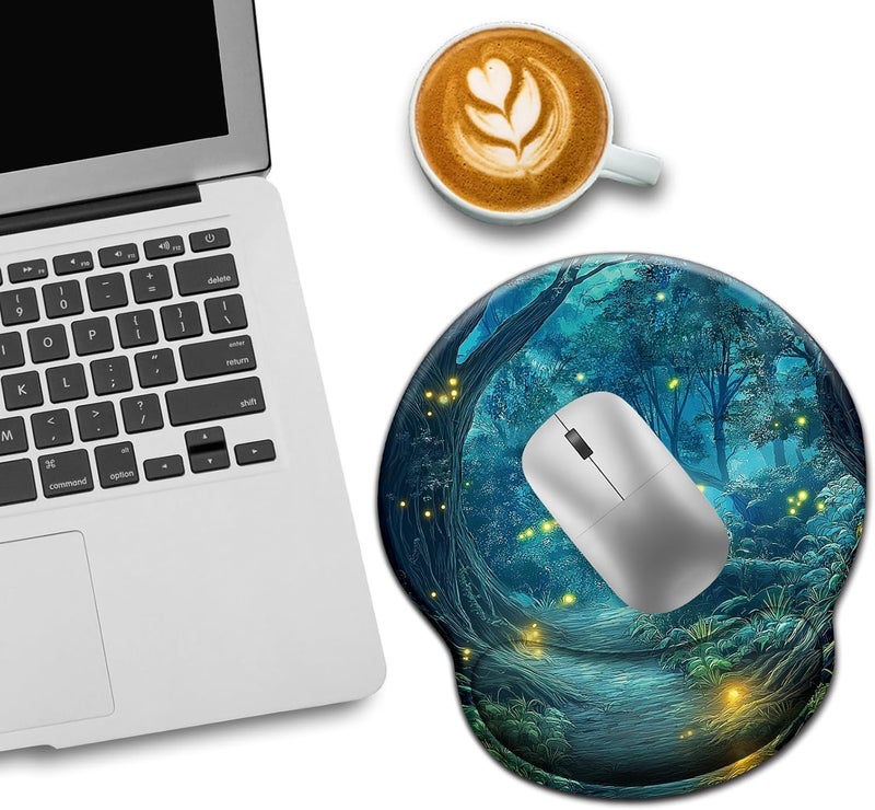 LIMKRIAN Firefly Forest Mouse Pad with Wrist Rest, Ergonomic Mouse Pad Wrist Support with Non-Slip Pain Relief PU Base, Funny Computer Mousepad, Cute Office Supplies Home Desk Accessories Decor - Image 3